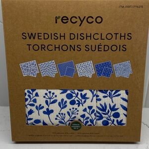 Recyco Swedish Dishcloths Blue Floral (12 pc)
